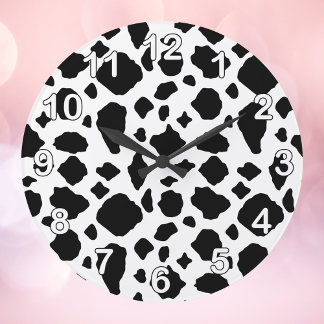 Cow Pattern Rustic Farmhouse Black and White Large Clock