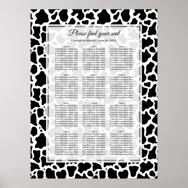 Cow Pattern Wedding Seating Chart Poster (Front)