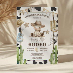 Cow Pattern Wild West My First Rodeo Birthday  Invitation
