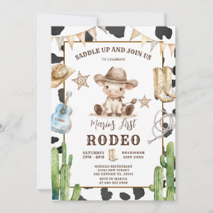 Cow Pattern Wild West My First Rodeo Birthday  Invitation