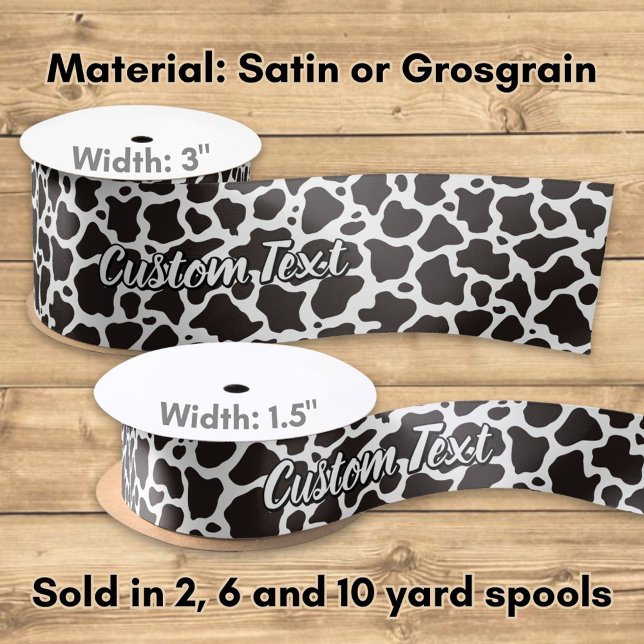 Cow Pattern with Custom Text Satin Ribbon (Creator Uploaded)