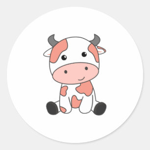 Cow Peach Kawaii Retro Japanese Peaches Cows Classic Round Sticker