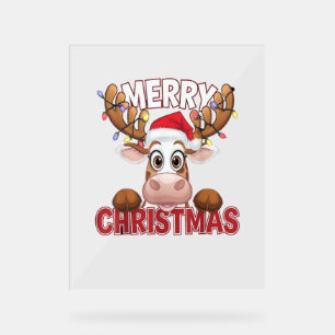 Cow Peek-a-Boo Merry Christmas Acrylic Sign