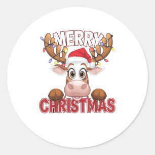 Cow Peek-a-Boo Merry Christmas  Classic Round Sticker