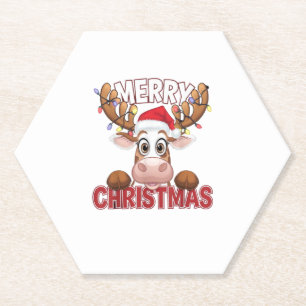 Cow Peek-a-Boo Merry Christmas Paper Coaster
