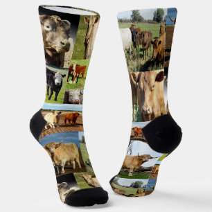 Cow Photo Collage, Crew Socks