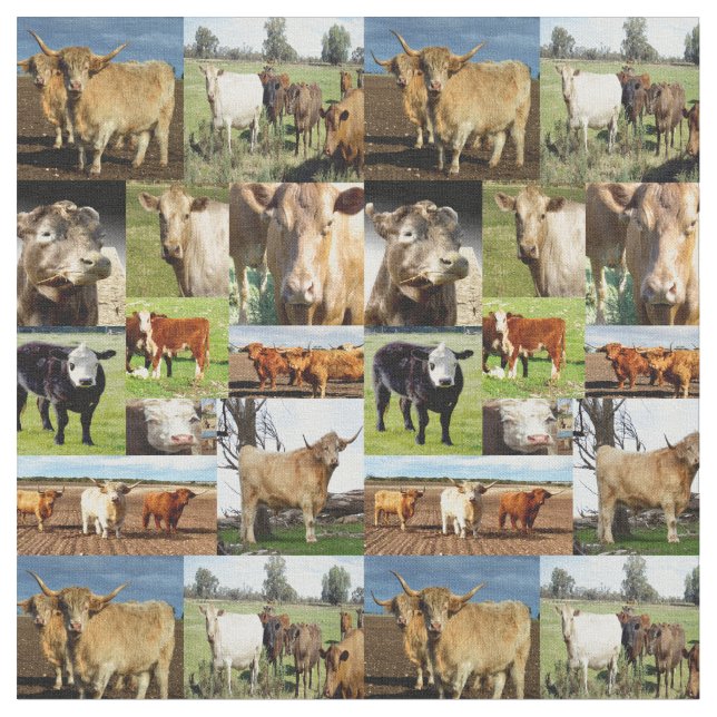 Cow Photo Collage, Fabric (Close Up)