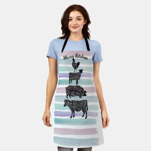 cow pig chicken butcher meat cuts art small holder apron