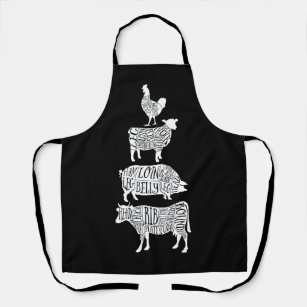cow pig chicken butcher meat cuts art small holder apron
