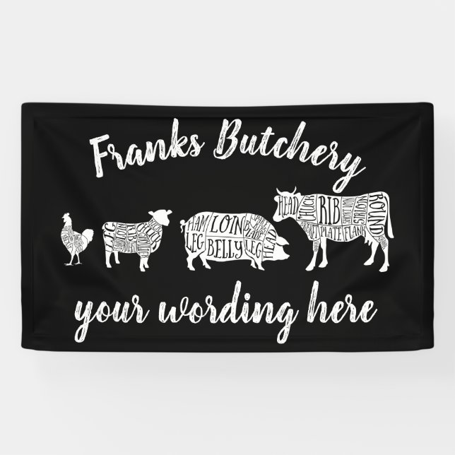 cow pig chicken butcher meat cuts art small holder banner (Horizontal)