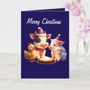 cow, pig, lamb and chicken Folded Greeting Card