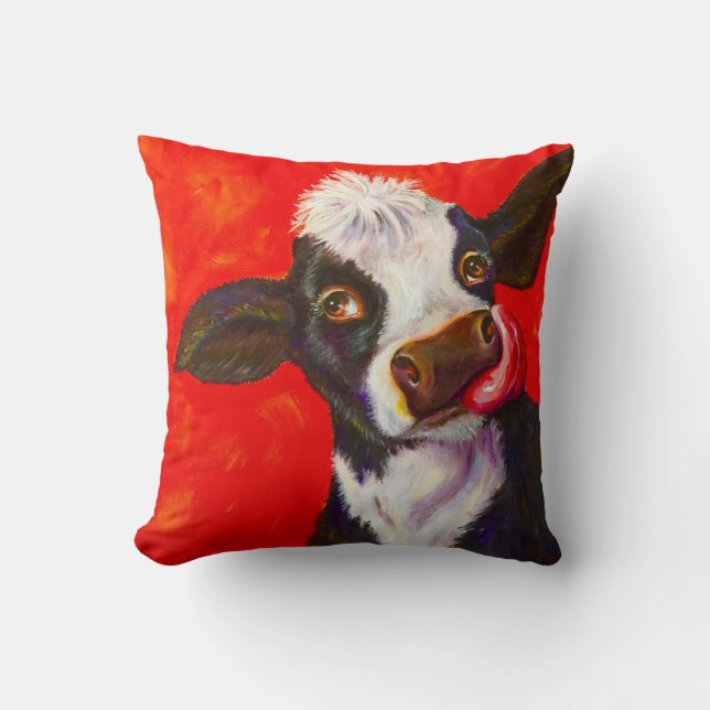 Cow Pillow in red 16" Square (Front)