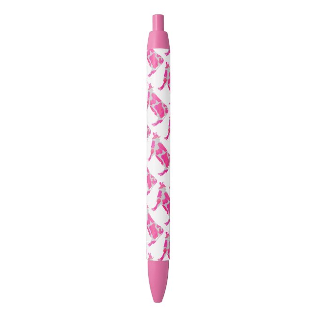Cow Pink and White Silhouette Black Ink Pen (Front Vertical)