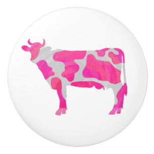 Cow Pink and White Silhouette Ceramic Knob
