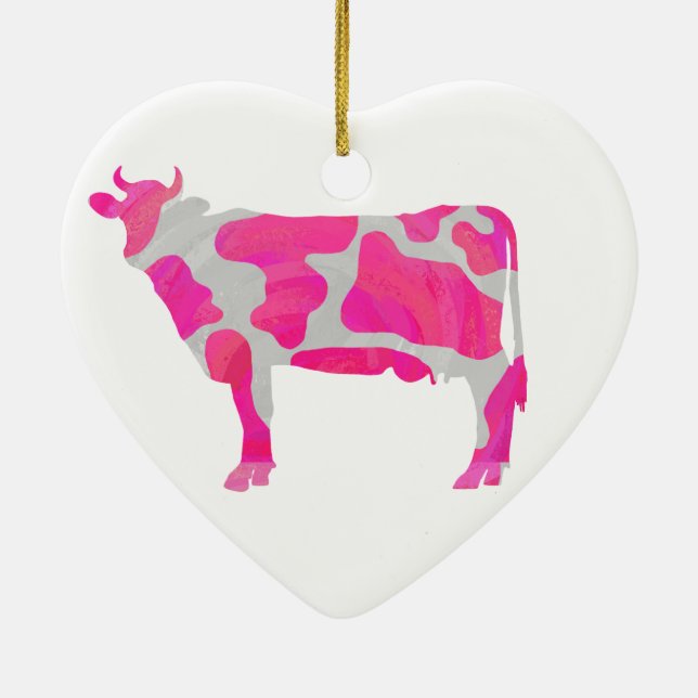 Cow Pink and White Silhouette Ceramic Tree Decoration (Back)