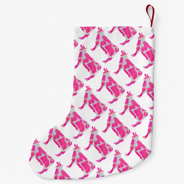 Cow Pink and White Silhouette Small Christmas Stocking (Back)