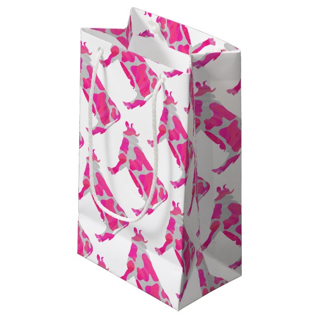 Cow Pink and White Silhouette Small Gift Bag (Front Angled)