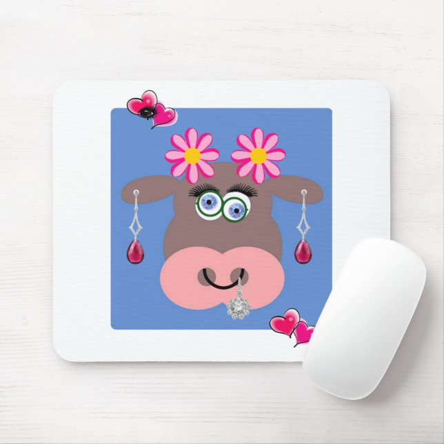 Cow Pink Flower Floral Hearts Mouse Pad! Mouse Pad (With Mouse)