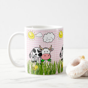 Cow Pink Plaid Floral Sun Clouds Mug