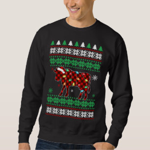 Cow Plaid Red Ugly Christmas Santa Xmas Light Paja Sweatshirt