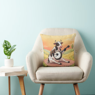 Cow Playing a Banjo on a Blanket Cushion