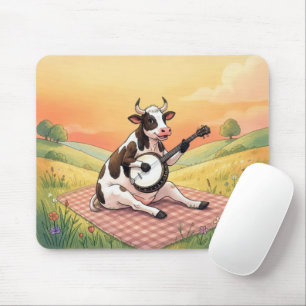 Cow Playing a Banjo on a Blanket Mouse Mat