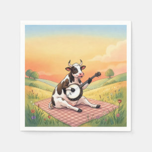 Cow Playing a Banjo on a Blanket Napkin