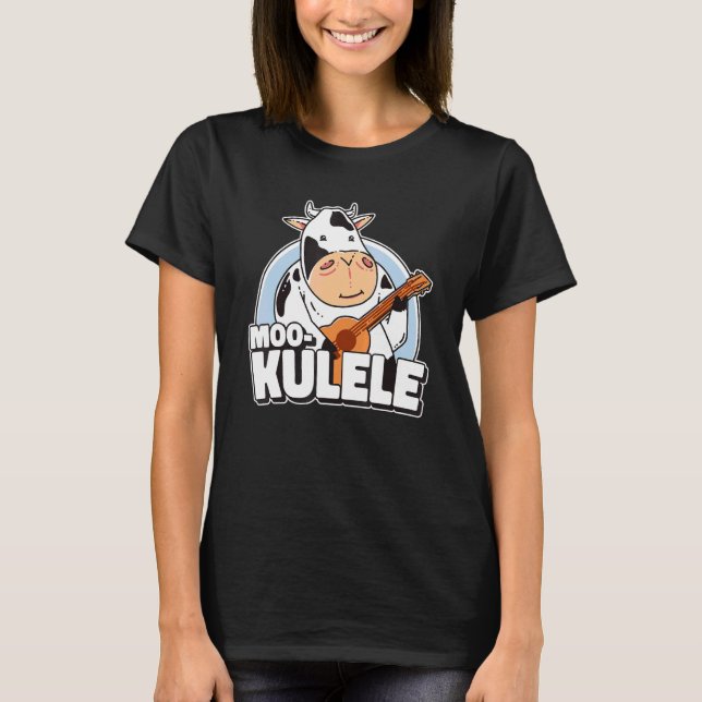 Cow Playing Ukelele Farmer Mookulele Uke Ukelele P T-Shirt (Front)