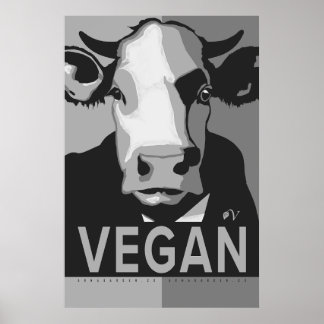 Cow Pop Art Poster in Black and White - Vegan 