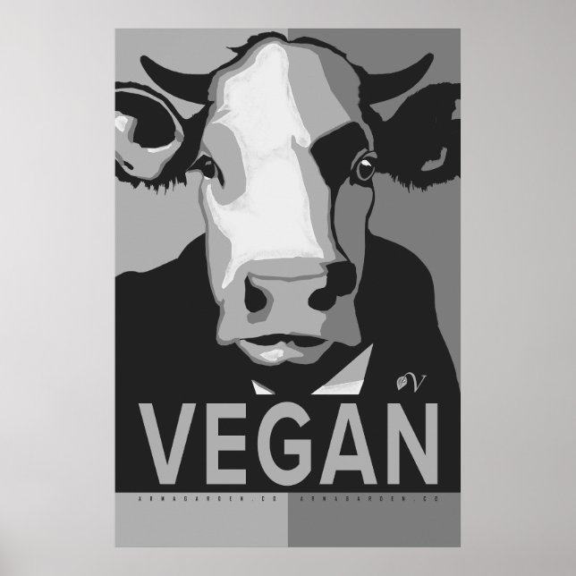 Cow Pop Art Poster in Black and White - Vegan  (Front)