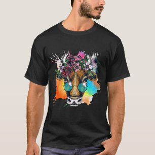 Cow Portrait With Floral Wreath And Round Sunglass T-Shirt
