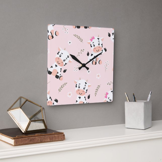 Cow Power Square Wall Clock (Office)