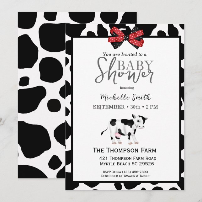 Cow Print Baby Shower Invitations (Front/Back)