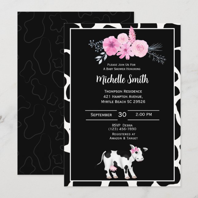 Cow Print Baby Shower Invitations (Front/Back)