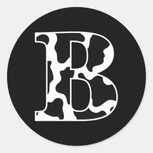 Cow Print Black And White Initial Letter B Classic Round Sticker