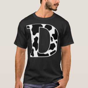 Cow Print Black and White Initial Letter D  T-Shirt