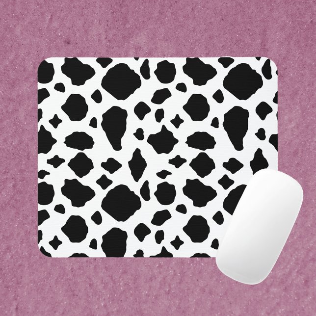 Cow Print Black and White Mouse Mat (A mouse pad with a black and white cow print pattern.)