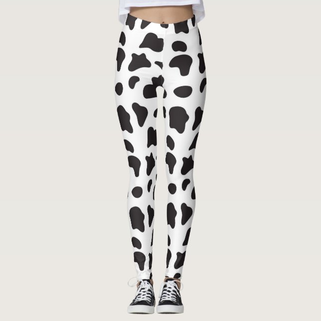 Cow print black and white yoga pants (Front)
