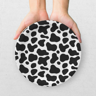 Cow Print Black White Baby Shower Paper Plate