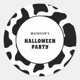 Cow Print Black & White Halloween Party  Classic Round Sticker
