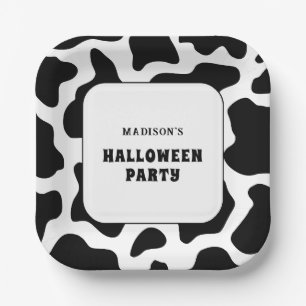 Cow Print Black & White Halloween Party Paper Plate