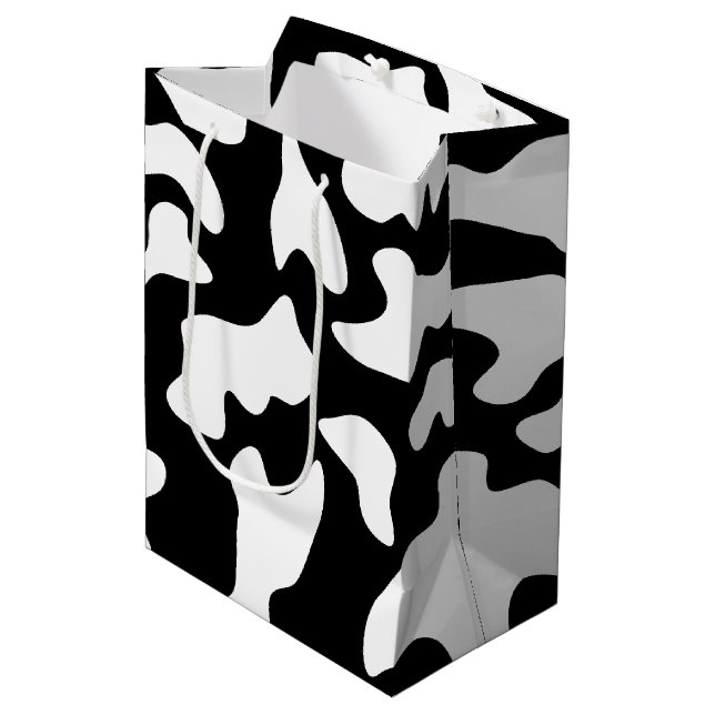 Cow Print Black White Medium Gift Bag (Front Angled)