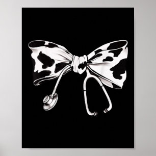 Cow Print Bow And Stethoscope Nurse Rn Graduation 