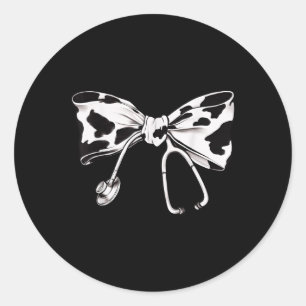 Cow Print Bow And Stethoscope Nurse Rn Graduation Classic Round Sticker