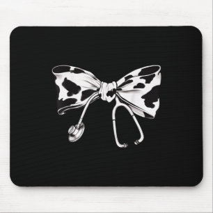 Cow Print Bow And Stethoscope Nurse Rn Graduation Mouse Mat