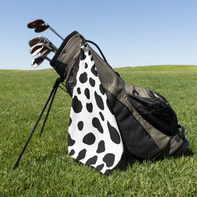 Cow Print, Cow Pattern, Cow Spots, Black And White Golf Towel (Green)