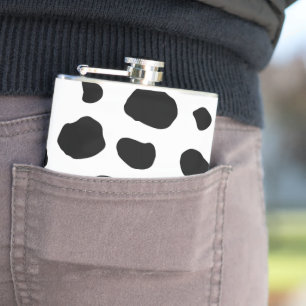 Cow Print, Cow Pattern, Cow Spots, Black And White Hip Flask