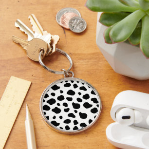 Cow Print, Cow Pattern, Cow Spots, Black And White Key Ring