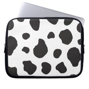 Cow Print, Cow Pattern, Cow Spots, Black And White Laptop Sleeve
