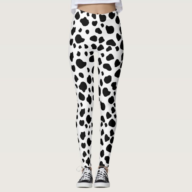 Cow Print, Cow Pattern, Cow Spots, Black And White Leggings (Front)